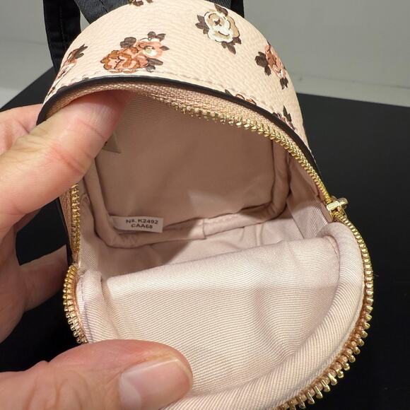 Coach CAA68 Mini Court Backpack Bag Charm With Rosette Print Gold/Blush Multi - Picture 6 of 9